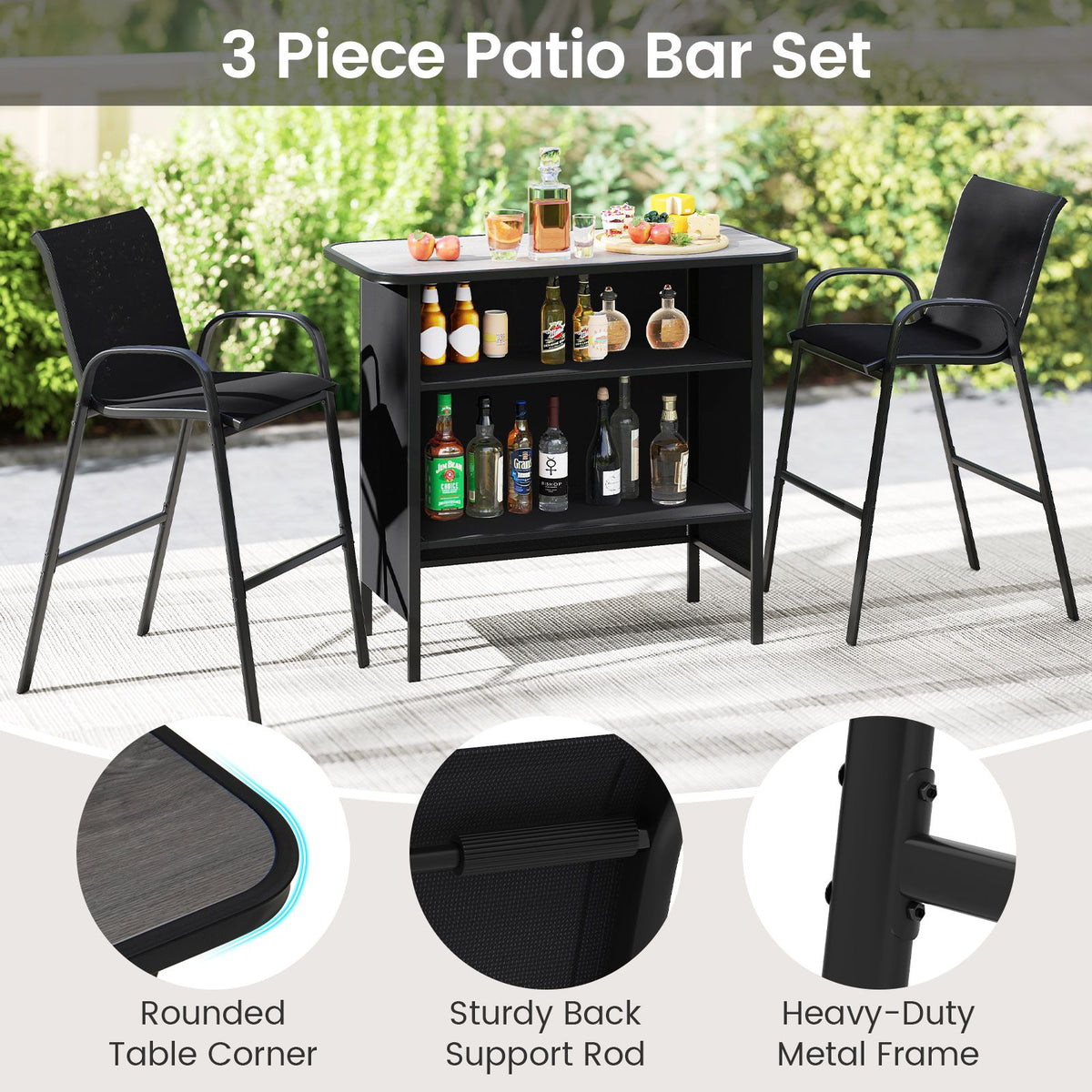 3-Piece Outdoor Bar Set – Coffee/Black