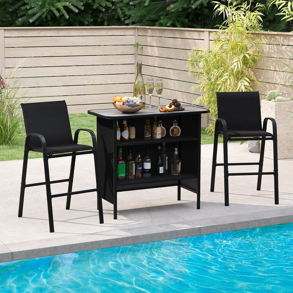 3-Piece Outdoor Bar Set – Coffee/Black