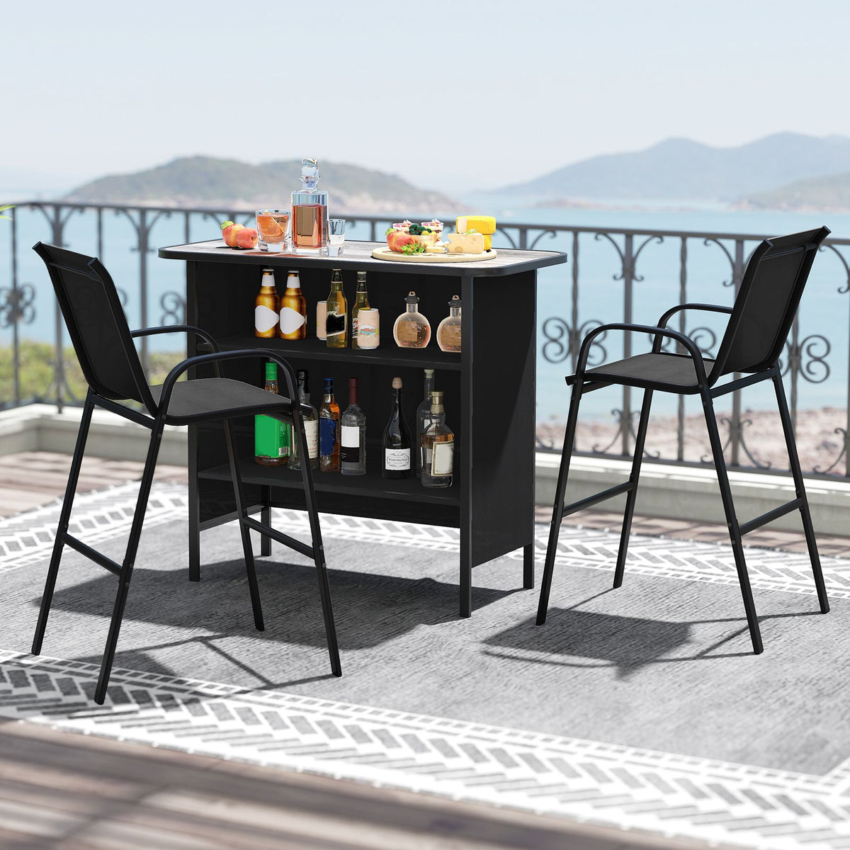 3-Piece Outdoor Bar Set – Coffee/Black
