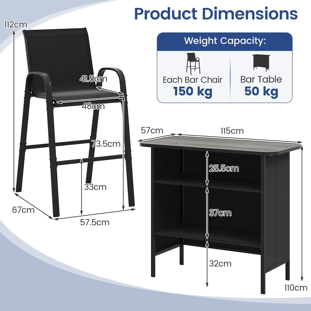 3-Piece Outdoor Bar Set – Coffee/Black
