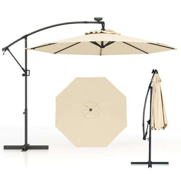 Cantilever Umbrella 3m with Solar LED – Beige
