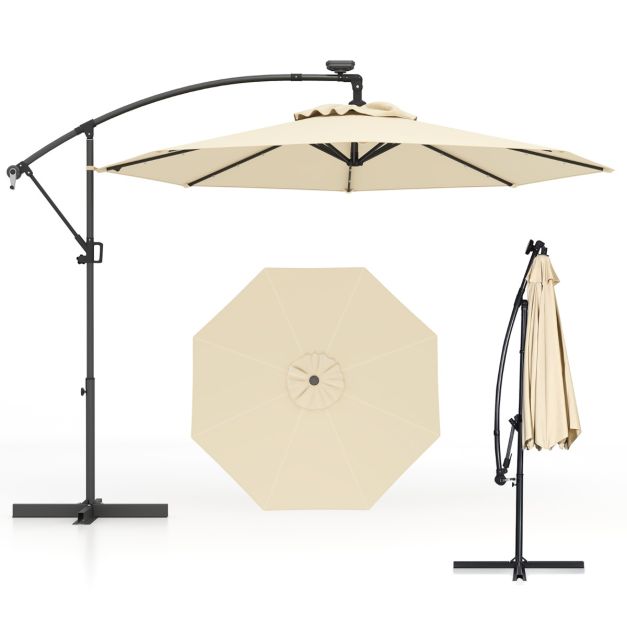 Cantilever Umbrella 3m with Solar LED – Beige