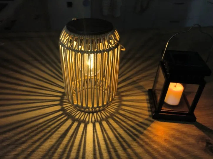Solar Boho Hanging Lantern – Woven Rattan-Style