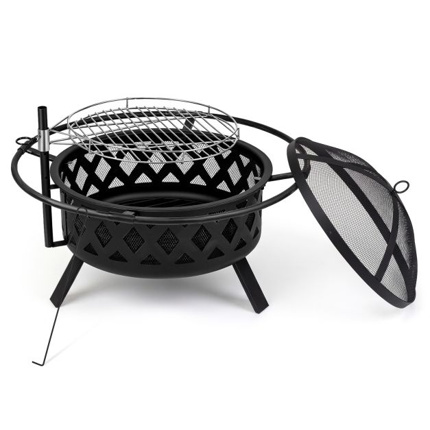 Fire Pit with Rotating Grill 77cm – Black