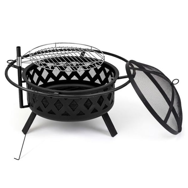 Fire Pit with Rotating Grill 77cm – Black