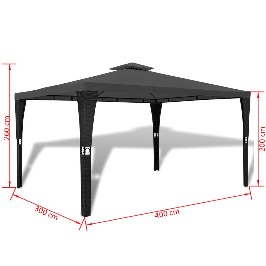 Poly Rattan Gazebo 3x4m – Dark Grey