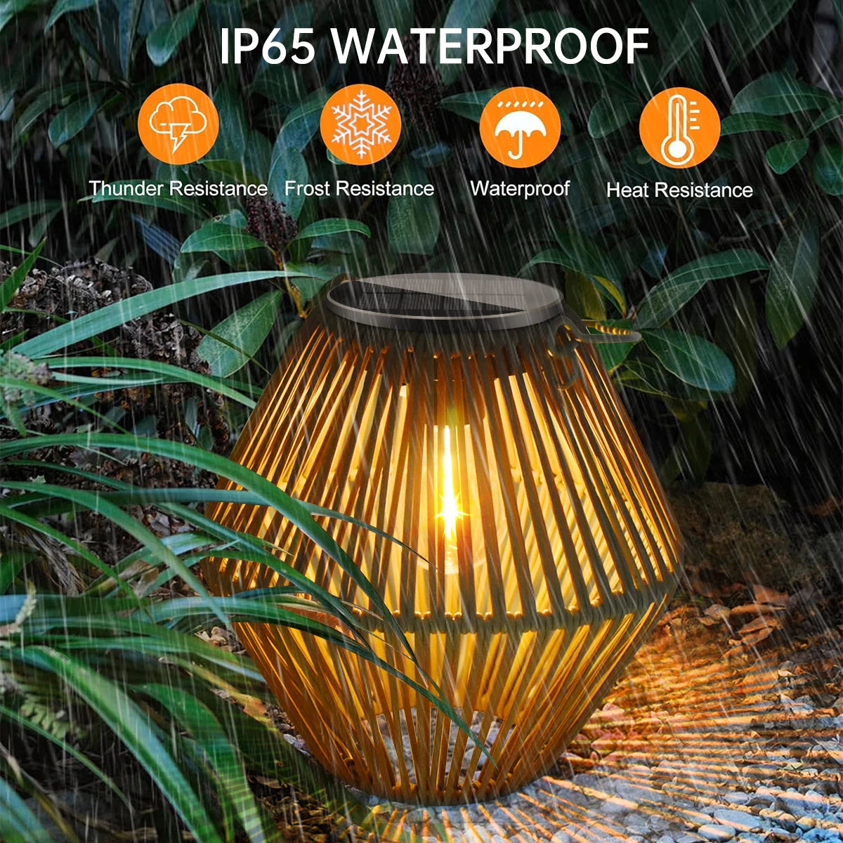 Solar Boho Hanging Lantern – Woven Rattan-Style