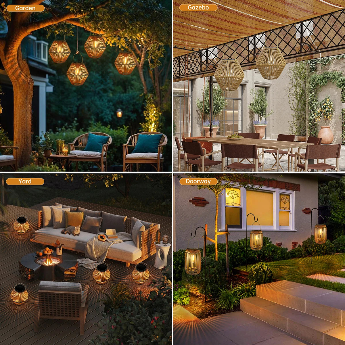 Solar Boho Hanging Lantern – Woven Rattan-Style