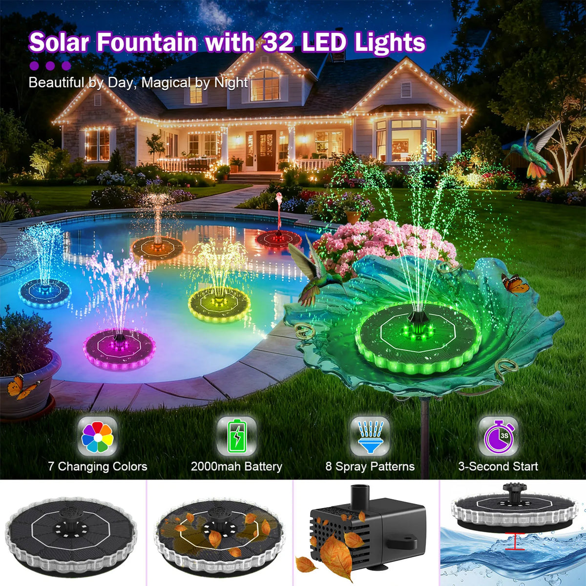 Solar Fountain Pump for Bird Baths & Ponds