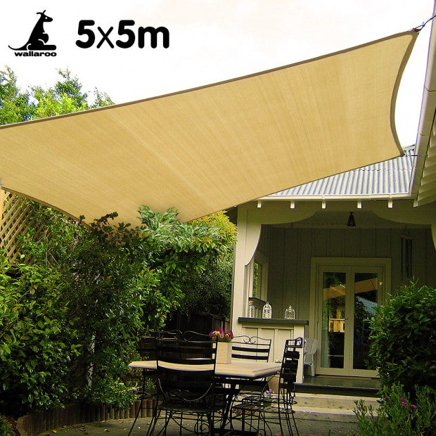 Shade Sail 5x5m Square – Desert Sand, 185gsm