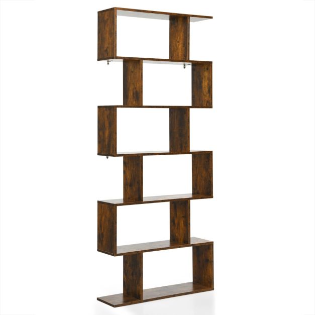 6-Tier S-Shaped Bookshelf, 191cm – Black