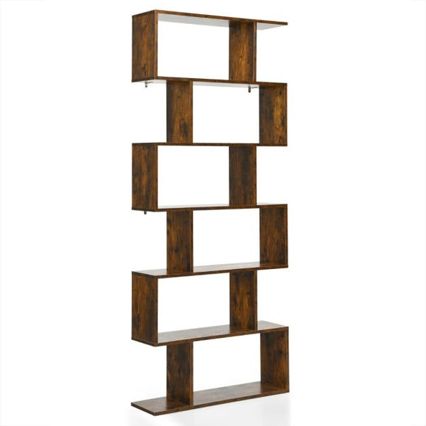 6-Tier S-Shaped Bookshelf, 191cm – Black