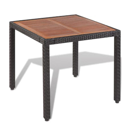 5-Piece Rattan Dining Set, Acacia Top – Black
