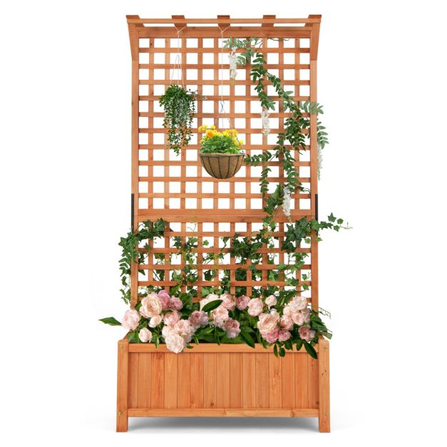 Raised Garden Bed with Trellis 90x44.5x183.5cm
