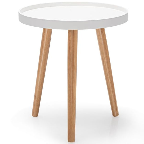 Round Side Table, Tripod Bamboo Legs – White