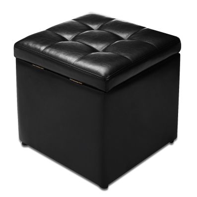 PU Leather Storage Ottoman 40cm – Grey