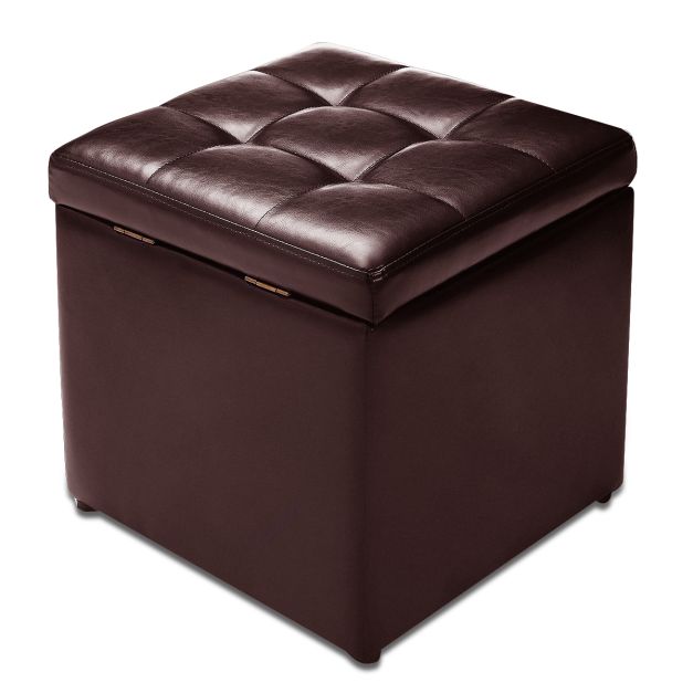 PU Leather Storage Ottoman 40cm – Grey