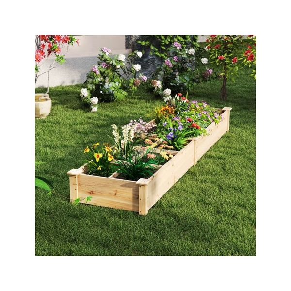 Wooden Raised Garden Bed 228x62x25cm – 2 Boxes