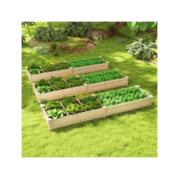 Wooden Raised Garden Bed 228x62x25cm – 2 Boxes